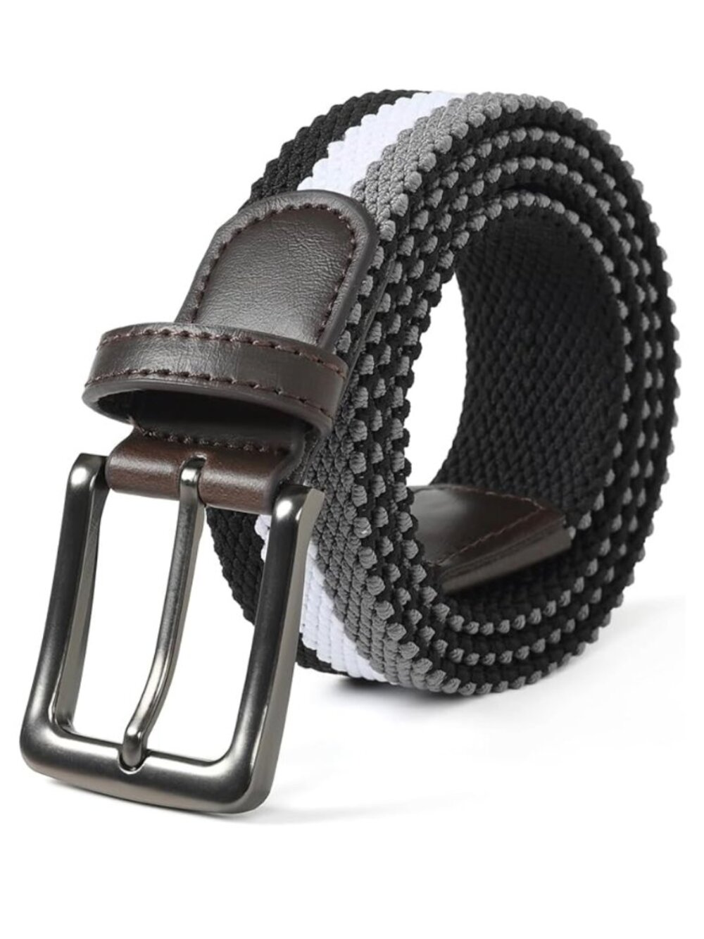 Men's Golf Woven Belt with High Elasticity Strap, Size M 32-34, BLACK WHITE GREY